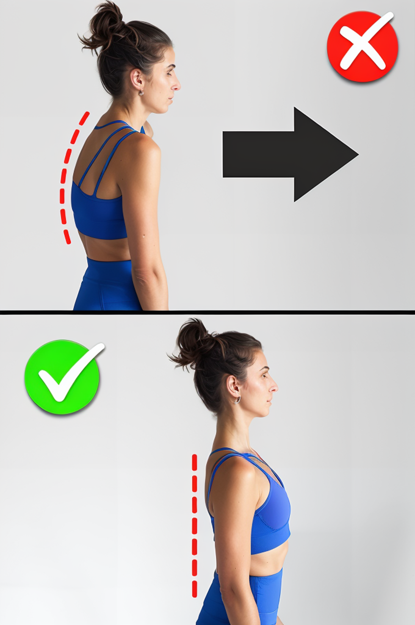 Comparison of poor vs. correct posture in a woman
